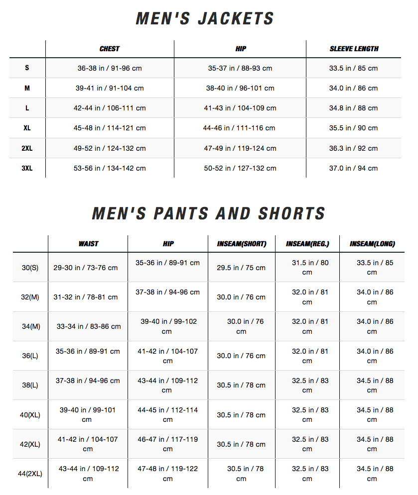north face jacket size guide