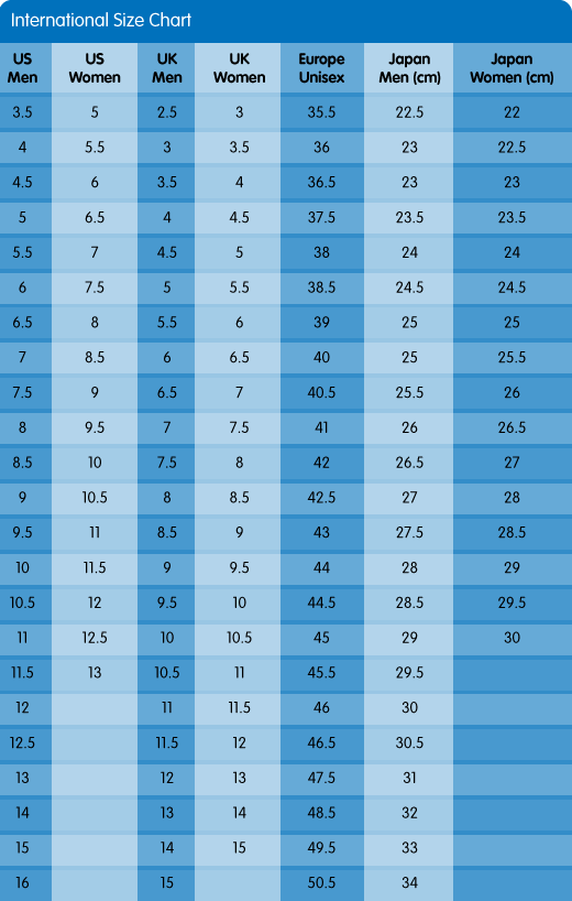 Brooks Shoe Size Chart Inches