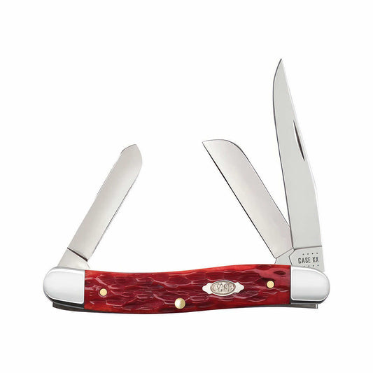 Peach Seed Jigged Dark Red Bone Medium Stockman Knife