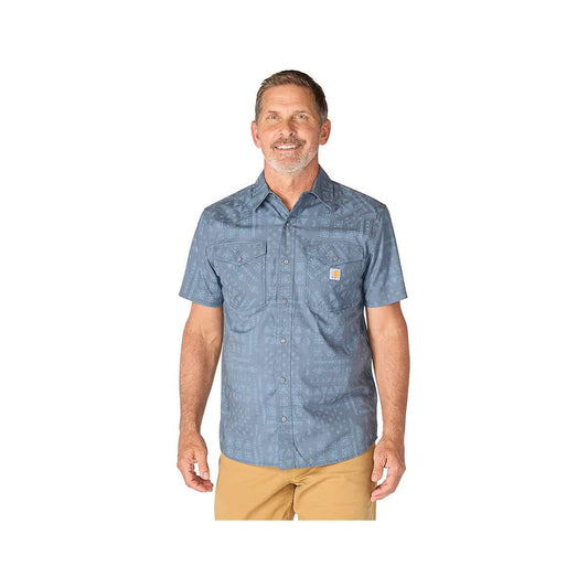 Carhartt Men's Montana Bozeman Relaxed Short Sleeve Plaid Shirt Iron Blu Bndna Prt