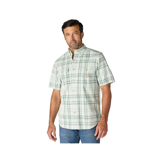 Carhartt Men's Fort Loose Short Sleeve Plaid Shirt Smoked Teal
