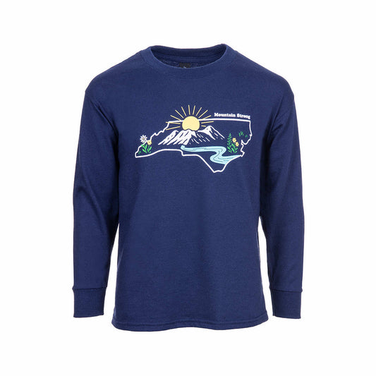 Youth Mountain Strong Helene Recovery Milestone Long Sleeve T-Shirt Navy