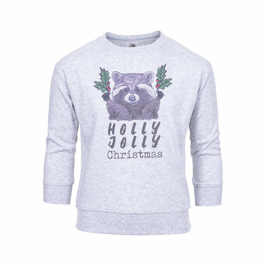 Barefoot Baby Kids' Holly Jolly Christmas Raccoon Long Sleeve T-Shirt Htr Grey