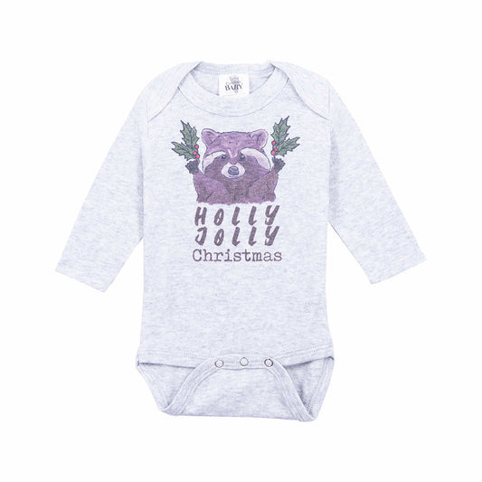 Barefoot Baby Baby Holly Jolly Christmas Raccoon Short Sleeve Onesie Htr Grey