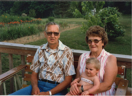 Brittany's grandparents near their garden