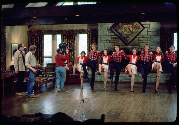 Grandfather Mountain Cloggers being filmed by Charles Kuralt's On the Road crew. Photo taken by Hugh Morton.