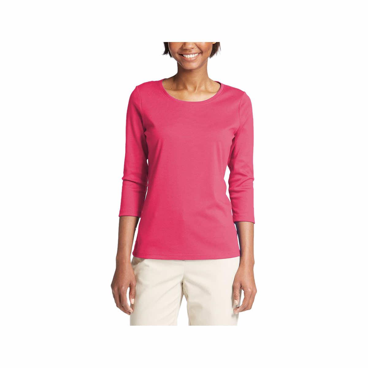 L.L. Bean Women's Pima Cotton Shaped Tee, Three-Quarter-Sleeve Jewelneck L