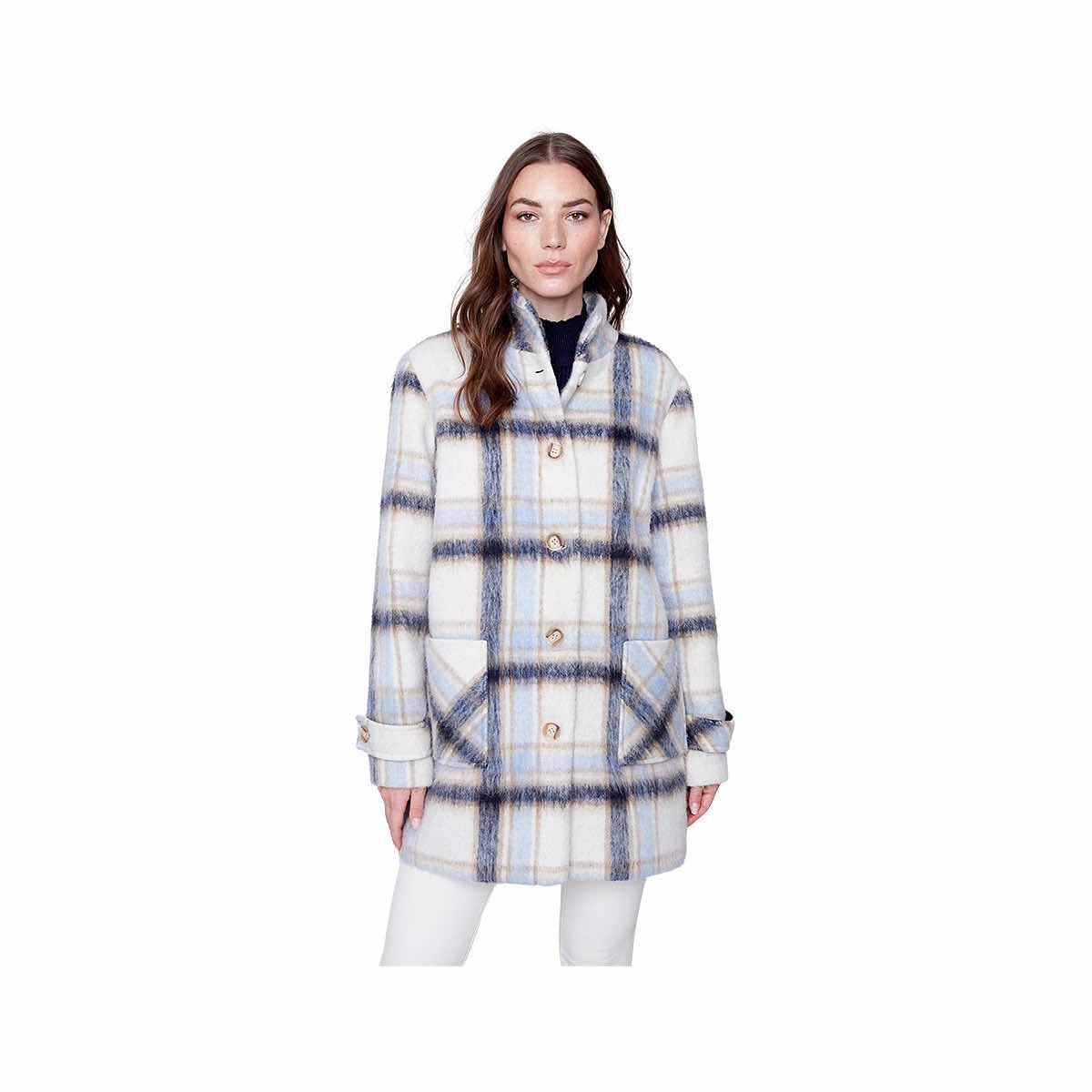 Mast General Store | Women's Plaid Brushed Wool Funnel Collar Coat