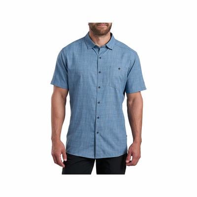 Huk Men's Fish Bones Kona Short Sleeve Button Down Shirt, Large, Ice Water