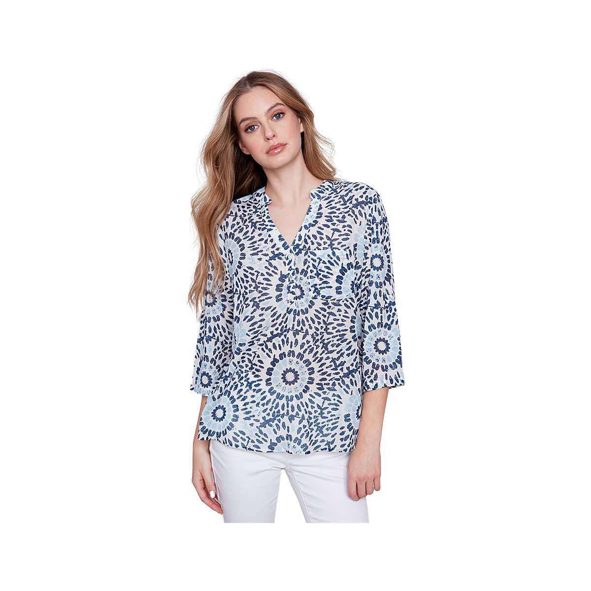 Women's Printed Half-Button Top