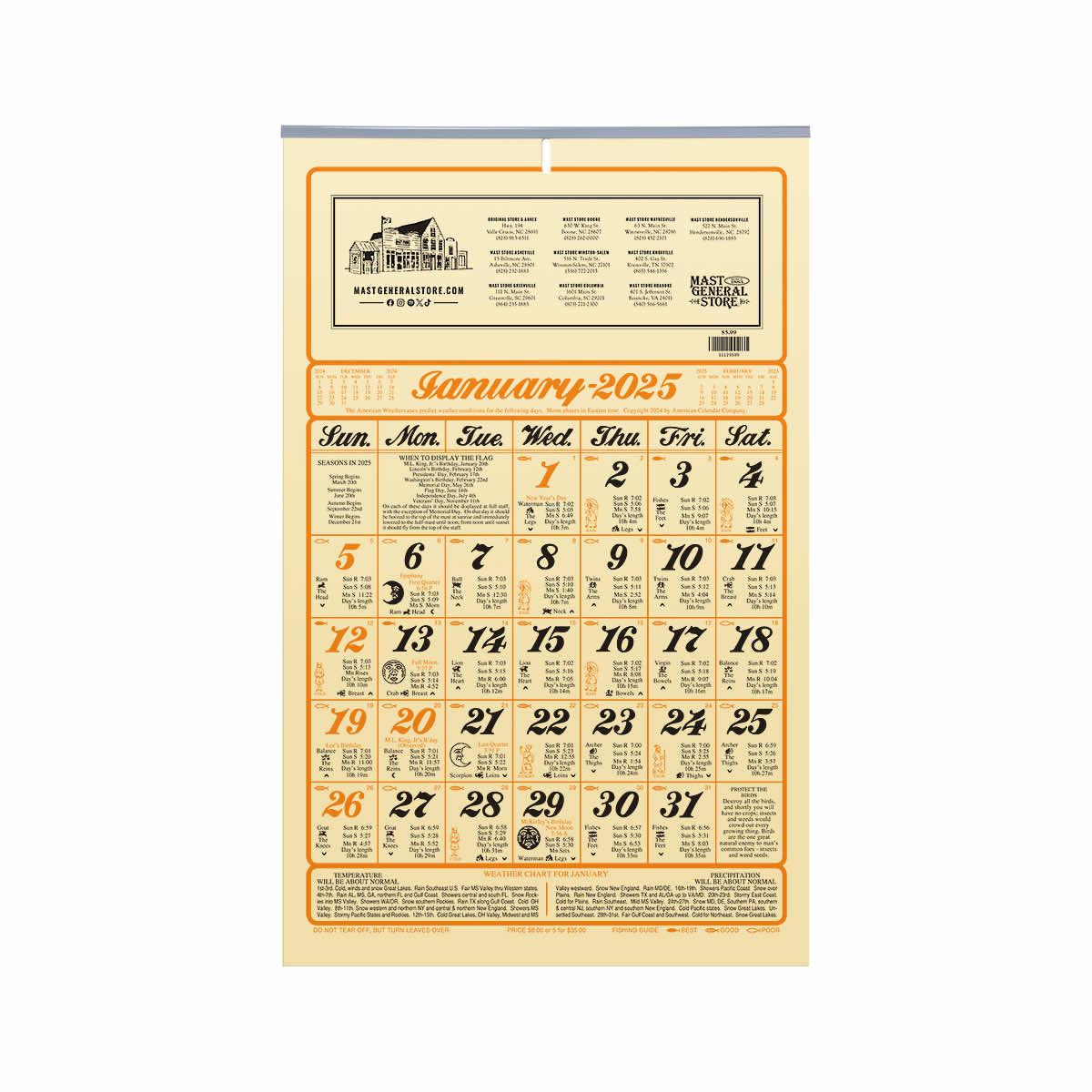 2025 Mast General Store Cream Calendar