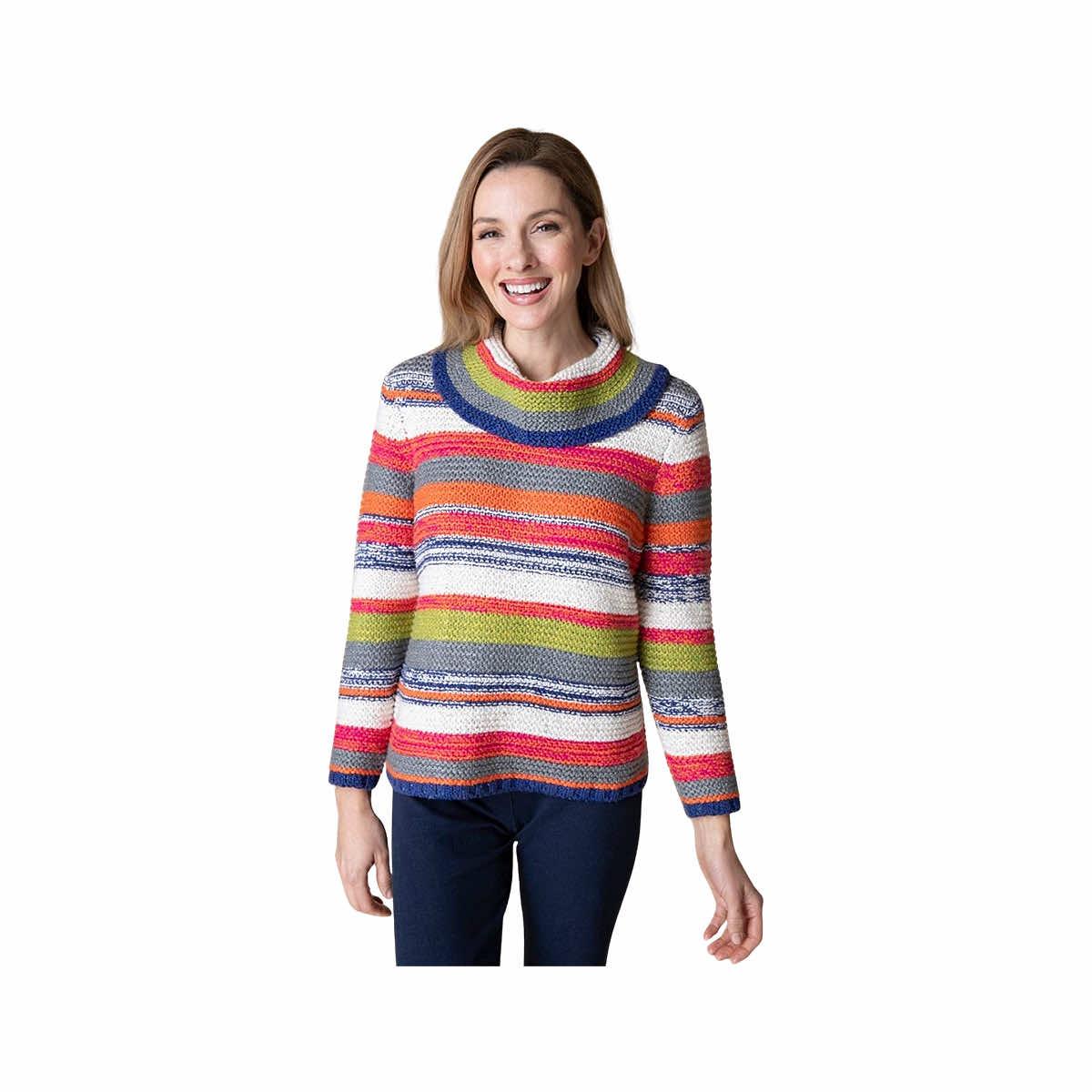 Women's Rustic Stripes Cowl Neck Pullover Sweater